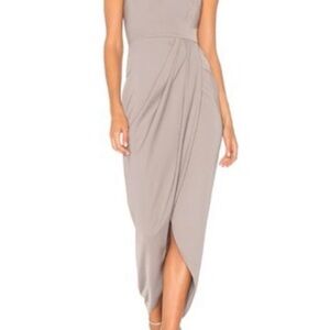 Shona Joy gray cocktail draped dress from Revolve